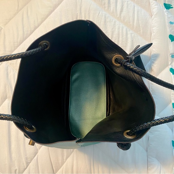 Large Metallic Blue and Black Reversible Leather Tote - Picture 9 of 9